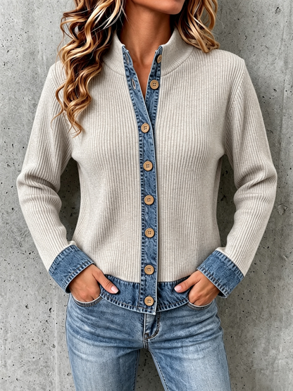 CLEARANCE SALE🔥Women's Denim-paneled Knit Cardigan
