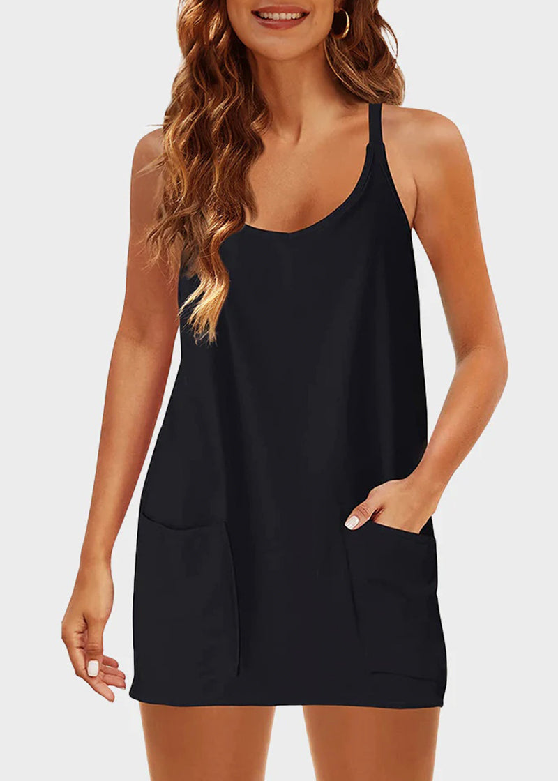 Casual Sleeveless Mini Dress With Built-In Shorts