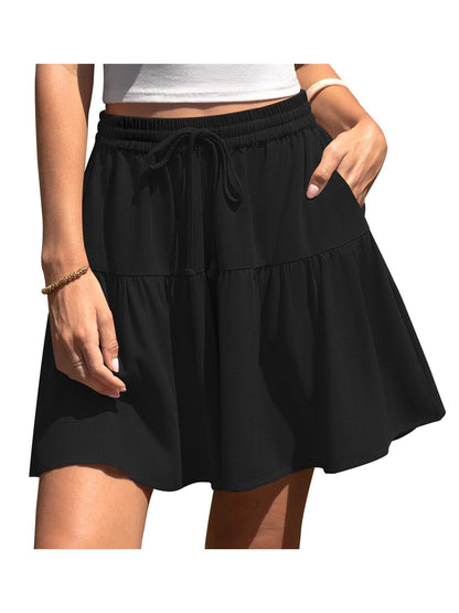 Women's High Waist Drawstring Tiered Skort