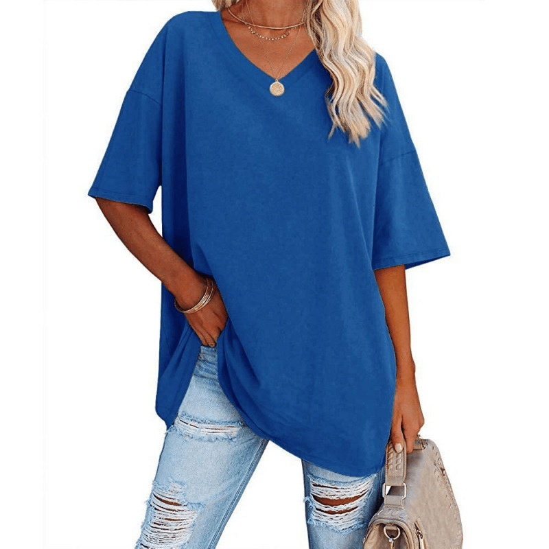 Soft Stretch Cotton Blend Plus Size V-Neck Tees, Oversized Loose Fit Casual Half Sleeve Tunic Shirts, Versatile Basic Wardrobe Staple for Spring Summer Fall Winter