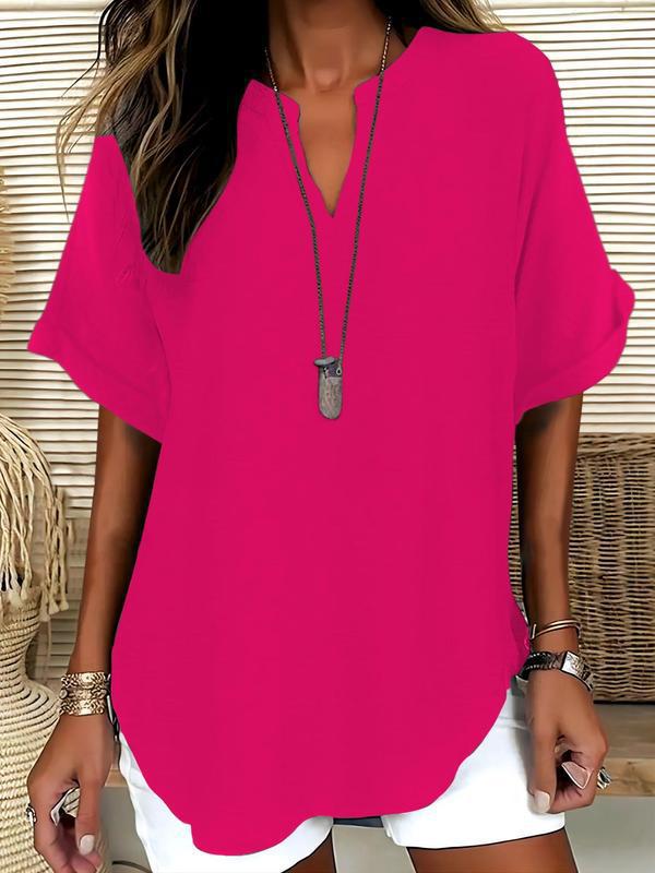 🔥New Arrival 50% OFF🔥Women's Plain Short Sleeve Blouse, Casual Solid Color Top for Daily Wear, Ladies Clothes for All Seasons