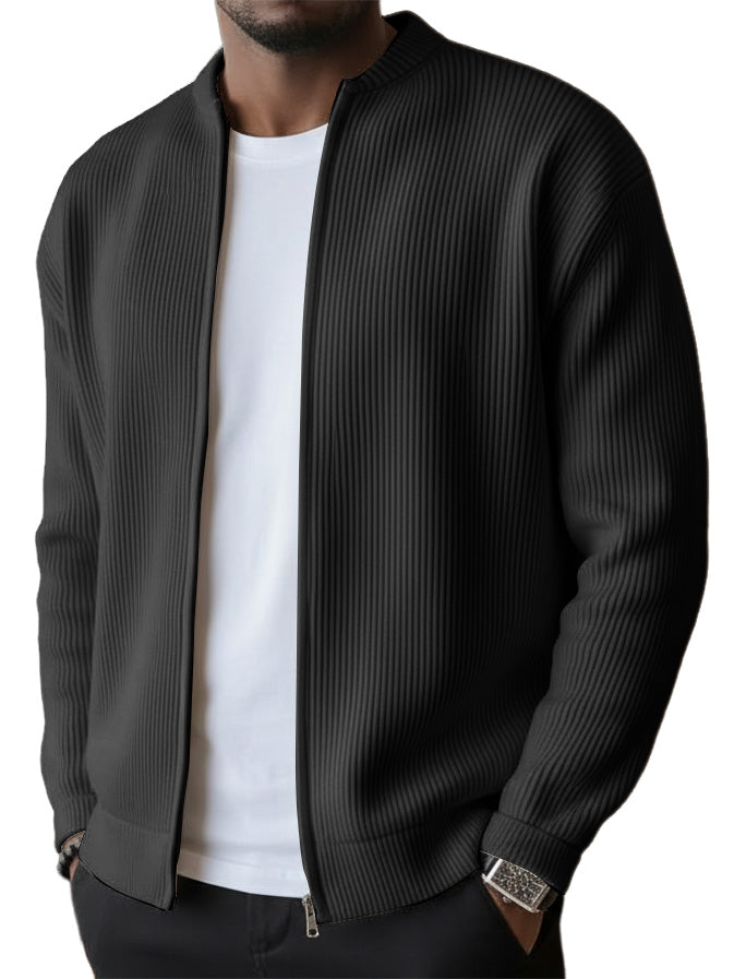 🔥2026 HOT SEAL ! ! !🔥Men's Simple Casual Ribbed Stand Collar Zipper  Long Sleeved Jacket