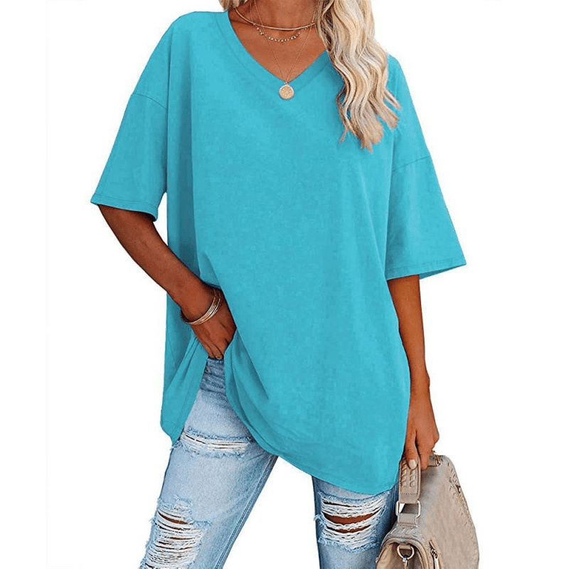 Soft Stretch Cotton Blend Plus Size V-Neck Tees, Oversized Loose Fit Casual Half Sleeve Tunic Shirts, Versatile Basic Wardrobe Staple for Spring Summer Fall Winter
