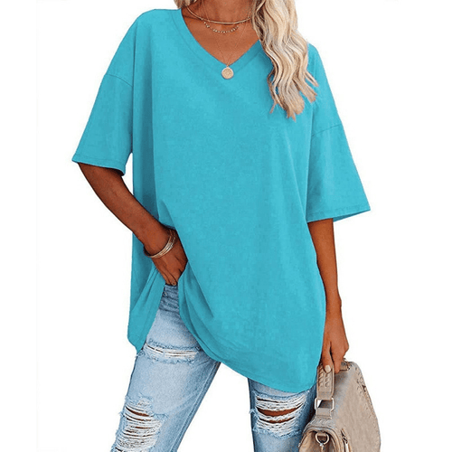 Soft Stretch Cotton Blend Plus Size V-Neck Tees, Oversized Loose Fit Casual Half Sleeve Tunic Shirts, Versatile Basic Wardrobe Staple for Spring Summer Fall Winter