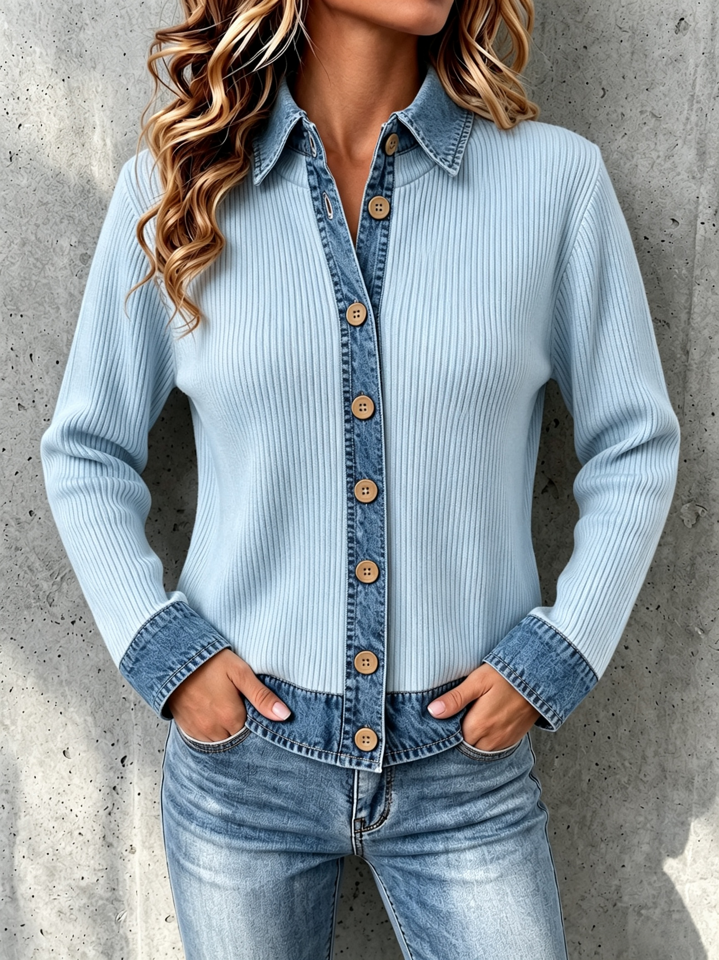 CLEARANCE SALE🔥Women's Denim-paneled Knit Cardigan
