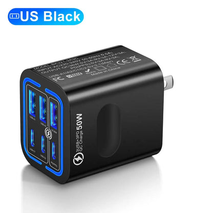 50W Portable 6-Port USB C & USB A Square Charging Station