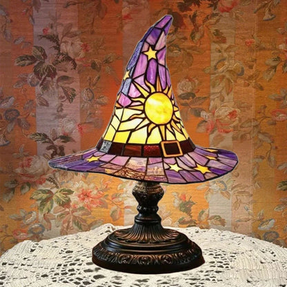 🔮 Stained Glass Style Witch Hat Resin Night Light | Vintage Fantasy Bedroom Lamp