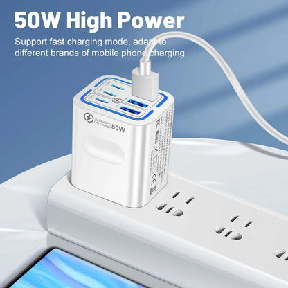 50W Portable 6-Port USB C & USB A Square Charging Station