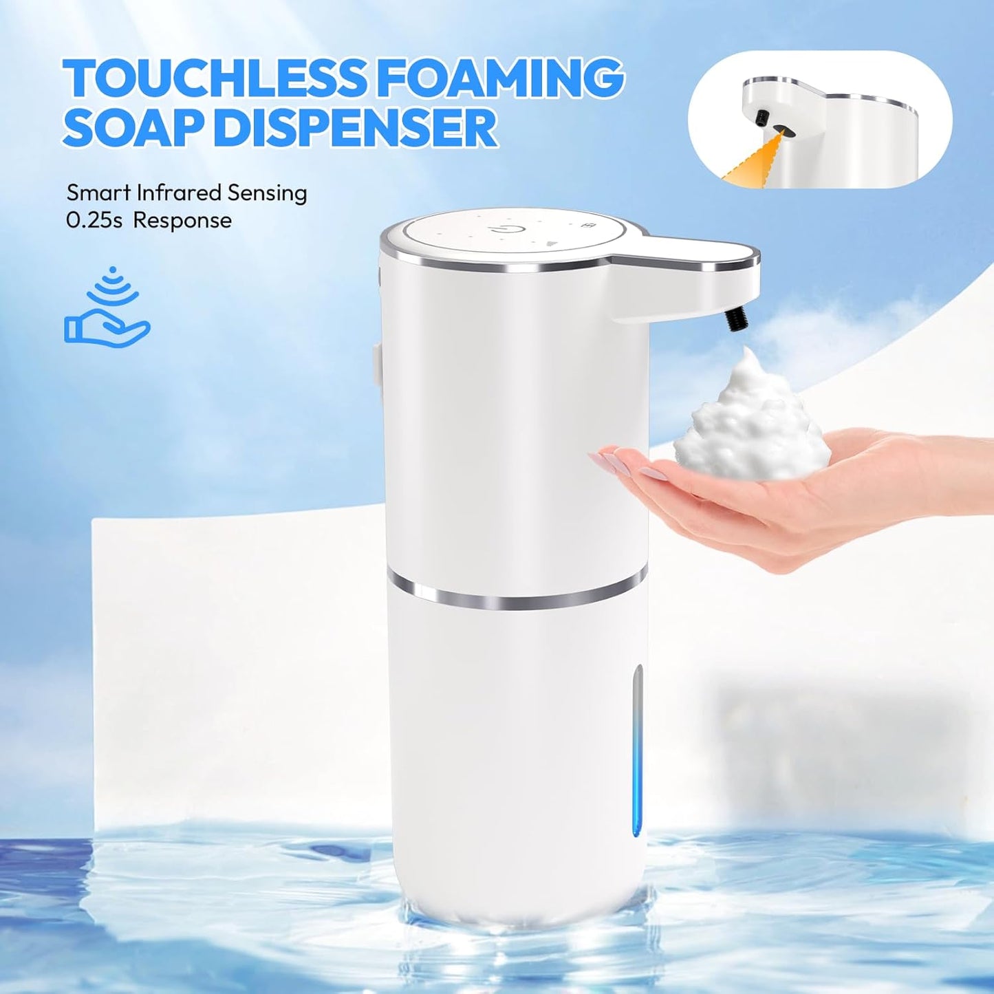 🚿 Touchless Automatic Foaming Soap Dispenser | 4-Level Adjustable | USB-C Rechargeable | IPX5 Waterproof