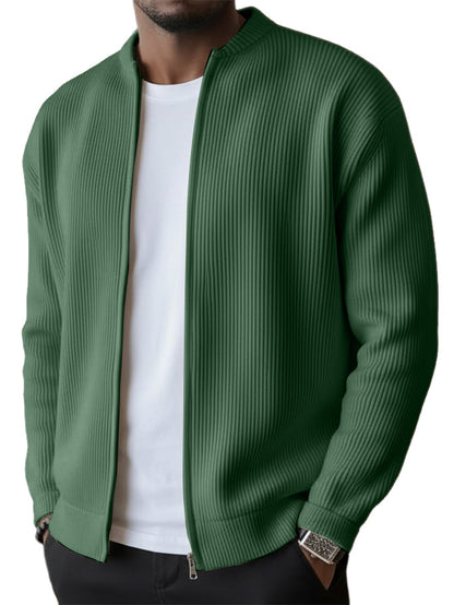 🔥2026 HOT SEAL ! ! !🔥Men's Simple Casual Ribbed Stand Collar Zipper  Long Sleeved Jacket