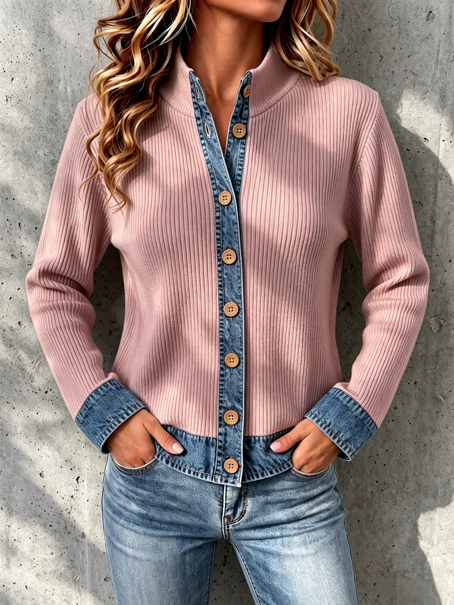 CLEARANCE SALE🔥Women's Denim-paneled Knit Cardigan