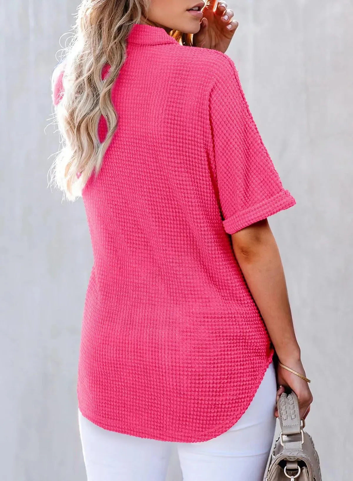 🔥2026 HOT SEAL ! ! !🔥100% Cotton Women's Waffle Knit Short Sleeve Tunic Henley Shirts