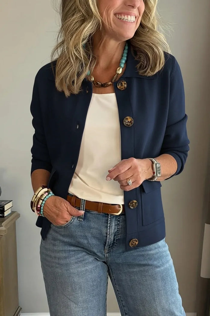 Navy lapel cotton jacket