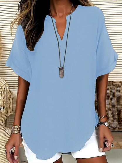 🔥New Arrival 50% OFF🔥Women's Plain Short Sleeve Blouse, Casual Solid Color Top for Daily Wear, Ladies Clothes for All Seasons