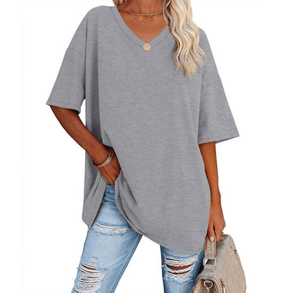 Soft Stretch Cotton Blend Plus Size V-Neck Tees, Oversized Loose Fit Casual Half Sleeve Tunic Shirts, Versatile Basic Wardrobe Staple for Spring Summer Fall Winter