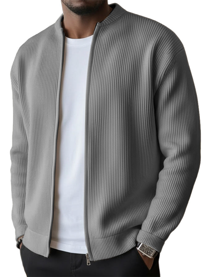 🔥2026 HOT SEAL ! ! !🔥Men's Simple Casual Ribbed Stand Collar Zipper  Long Sleeved Jacket
