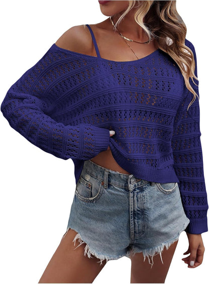 Hollow Knit Drop-Shoulder Sweater Top (Buy 2 Free Shipping!!!)