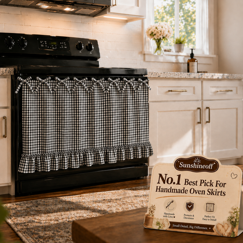 Gingham Plaid Oven Skirt Cover-Double Sided Thick Fabric for Cottagecore Kitchen Home Decor