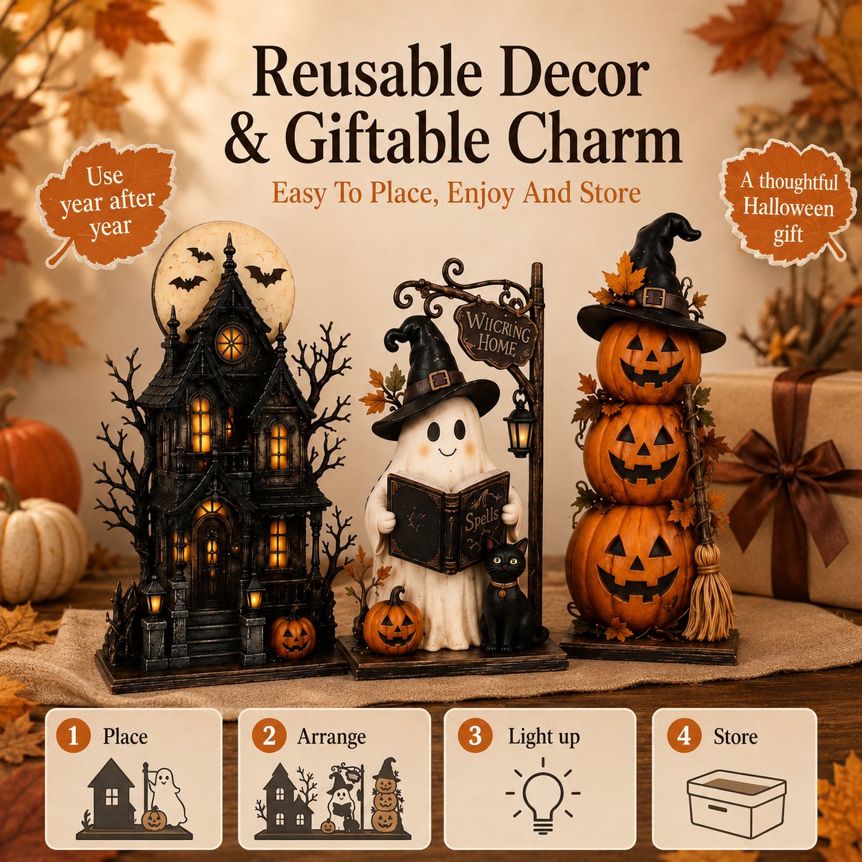 🔥Last Day 59% OFF - 🧙🖤Lighted Halloween Haunted House & Character Figurine Collection