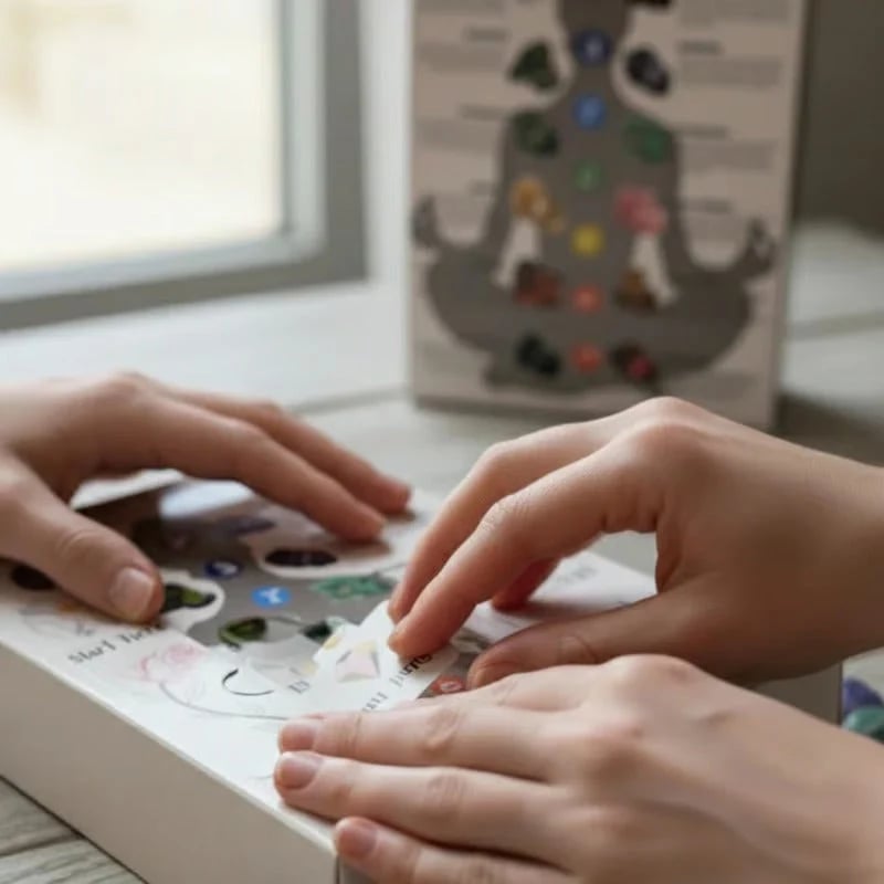 Hands opening a numbered crystal advent calendar door