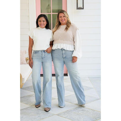 ⏰LAST DAY - HALF PRICE💥High Rise Vintage Wash Tummy Control Top Straight Leg Jeans