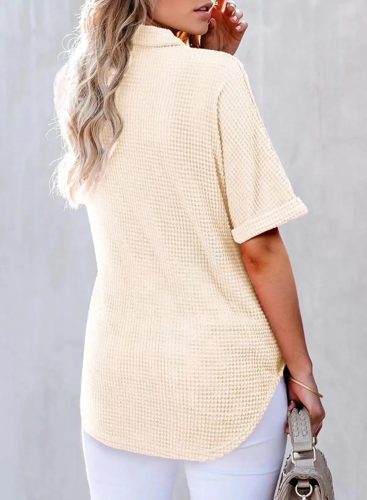 🔥2026 HOT SEAL ! ! !🔥100% Cotton Women's Waffle Knit Short Sleeve Tunic Henley Shirts