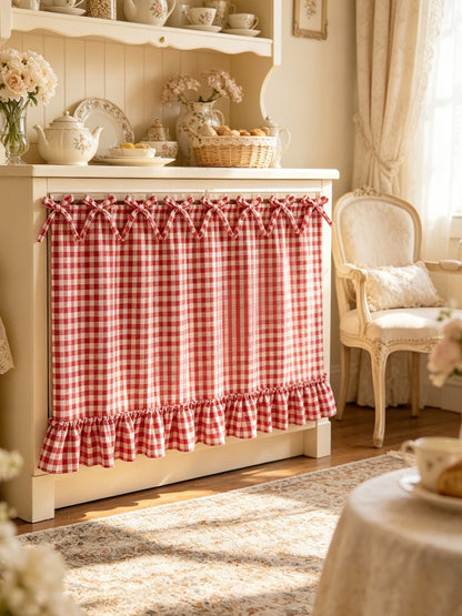 Gingham Plaid Oven Skirt Cover-Double Sided Thick Fabric for Cottagecore Kitchen Home Decor