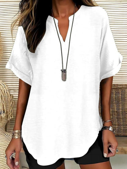 🔥New Arrival 50% OFF🔥Women's Plain Short Sleeve Blouse, Casual Solid Color Top for Daily Wear, Ladies Clothes for All Seasons