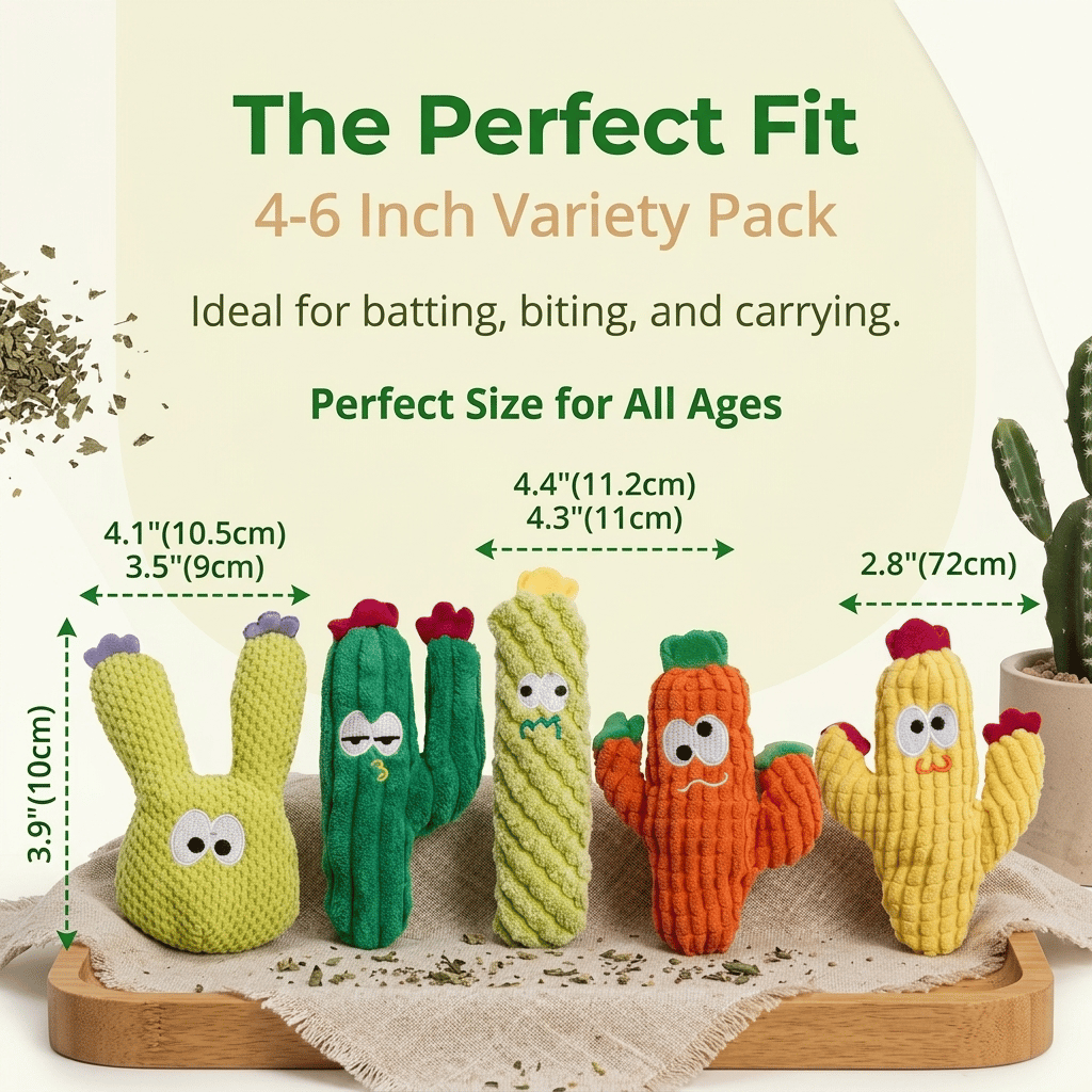 🔥5pcs Handmade Soft Cactus Kitten Chew Toys with Natural Catnip