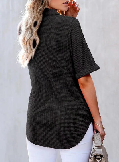 🔥2026 HOT SEAL ! ! !🔥100% Cotton Women's Waffle Knit Short Sleeve Tunic Henley Shirts