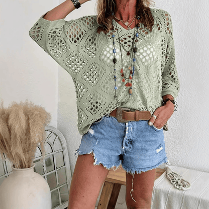 🔥Summer 2026 Best Sellers🔥-Women's Bohemian-Inspired Beige Crochet Top with V-Neck