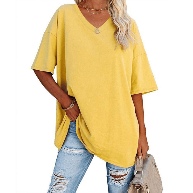 Soft Stretch Cotton Blend Plus Size V-Neck Tees, Oversized Loose Fit Casual Half Sleeve Tunic Shirts, Versatile Basic Wardrobe Staple for Spring Summer Fall Winter
