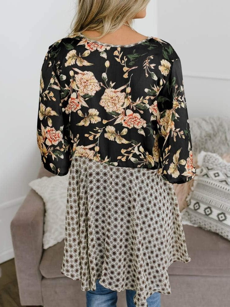 Black floral kimono back view