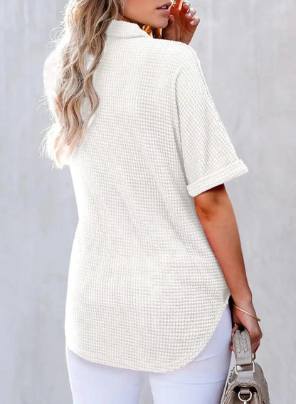 🔥2026 HOT SEAL ! ! !🔥100% Cotton Women's Waffle Knit Short Sleeve Tunic Henley Shirts