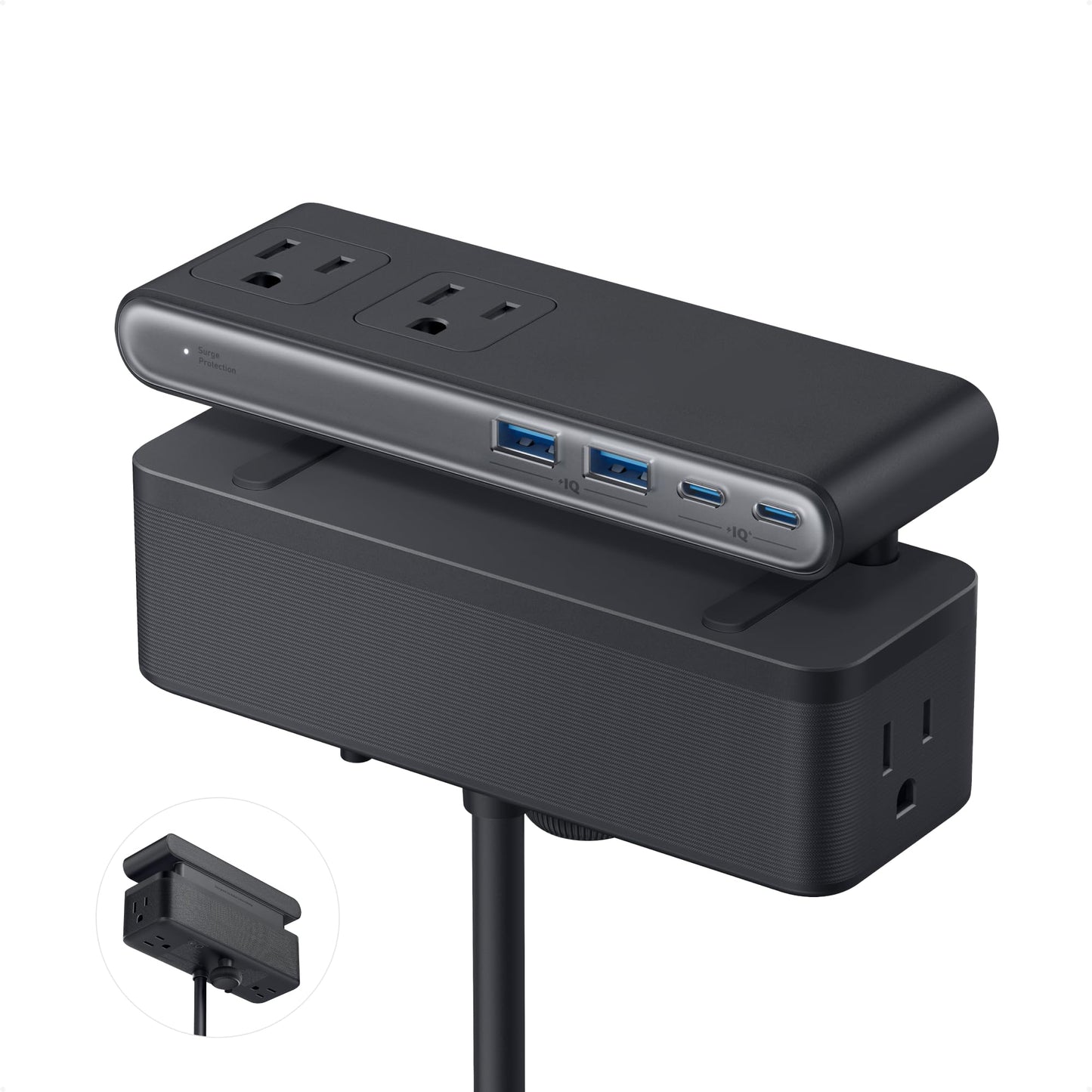 Nano Power Strip, Desk Clamp, 70W Max, 1500J Surge Protector, 2 USB C | 6AC, Extension Cord, Outlet Extender Desk Organizer Gaming Accessories Home Office Essentials, Fit 0.6~1.8'' Tabletop Edge