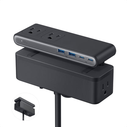 Nano Power Strip, Desk Clamp, 70W Max, 1500J Surge Protector, 2 USB C | 6AC, Extension Cord, Outlet Extender Desk Organizer Gaming Accessories Home Office Essentials, Fit 0.6~1.8'' Tabletop Edge