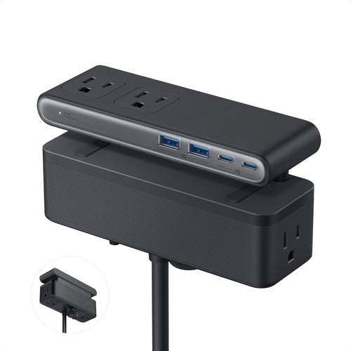 Nano Power Strip, Desk Clamp, 70W Max, 1500J Surge Protector, 2 USB C | 6AC, Extension Cord, Outlet Extender Desk Organizer Gaming Accessories Home Office Essentials, Fit 0.6~1.8'' Tabletop Edge