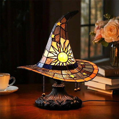 🔮 Stained Glass Style Witch Hat Resin Night Light | Vintage Fantasy Bedroom Lamp