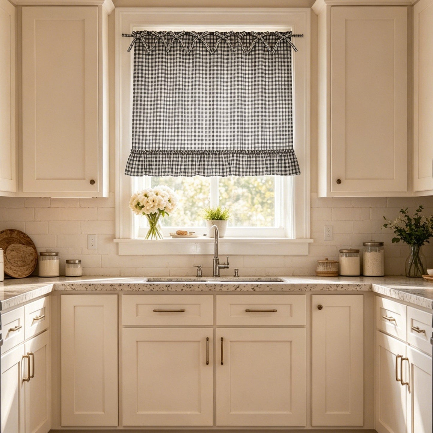 Gingham Plaid Oven Skirt Cover-Double Sided Thick Fabric for Cottagecore Kitchen Home Decor