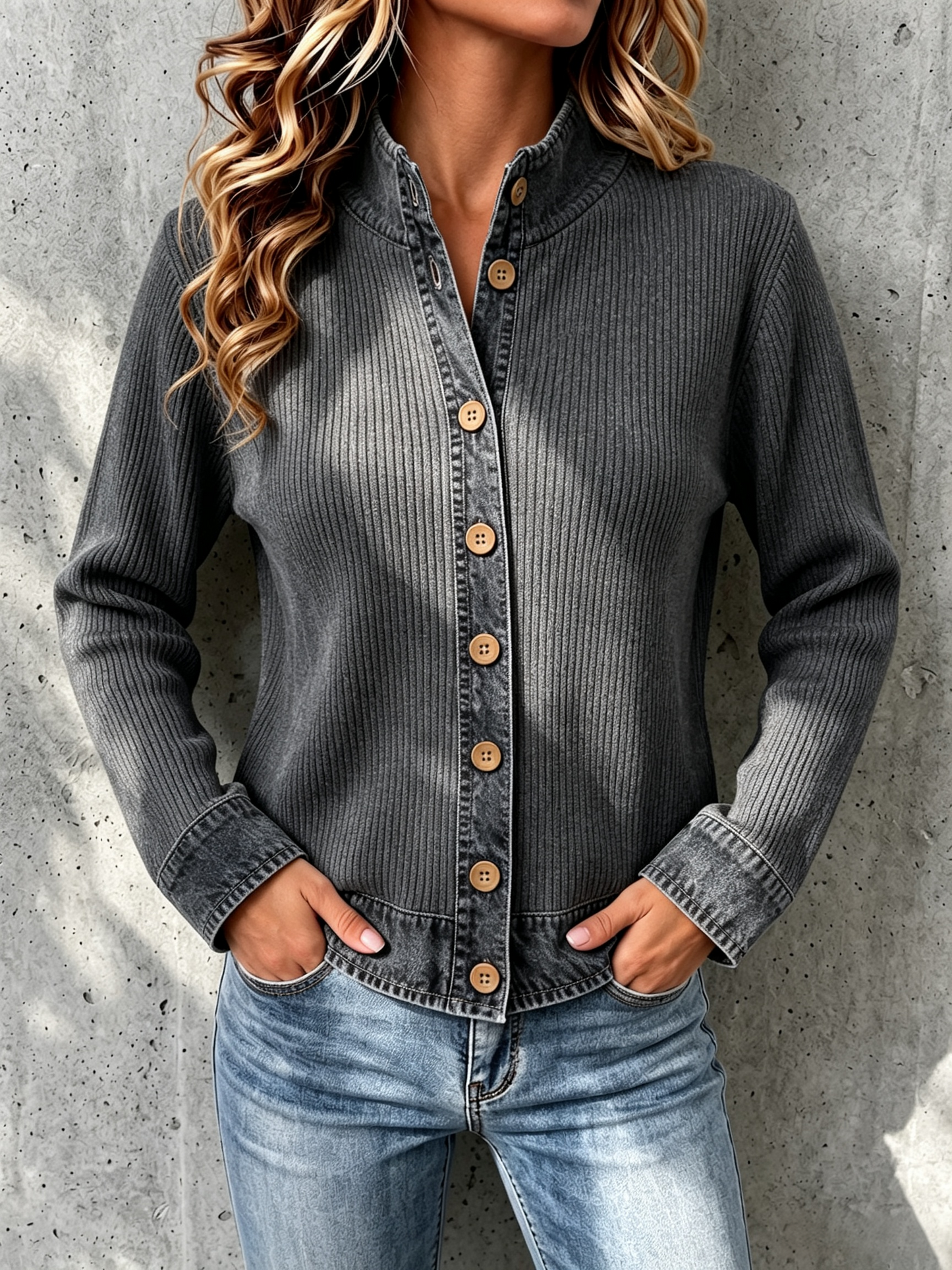 CLEARANCE SALE🔥Women's Denim-paneled Knit Cardigan