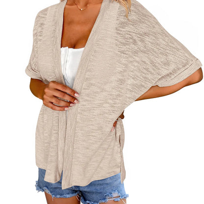 Womens Lightweight Cardigan 2026 Summer Short Sleeve Open Front Beach Coverup Vacation Outdoorfun Knitwear Comfort Casual Loose Minimalist Basic Knitting Batwing Shortsleeve Tops Womenswear