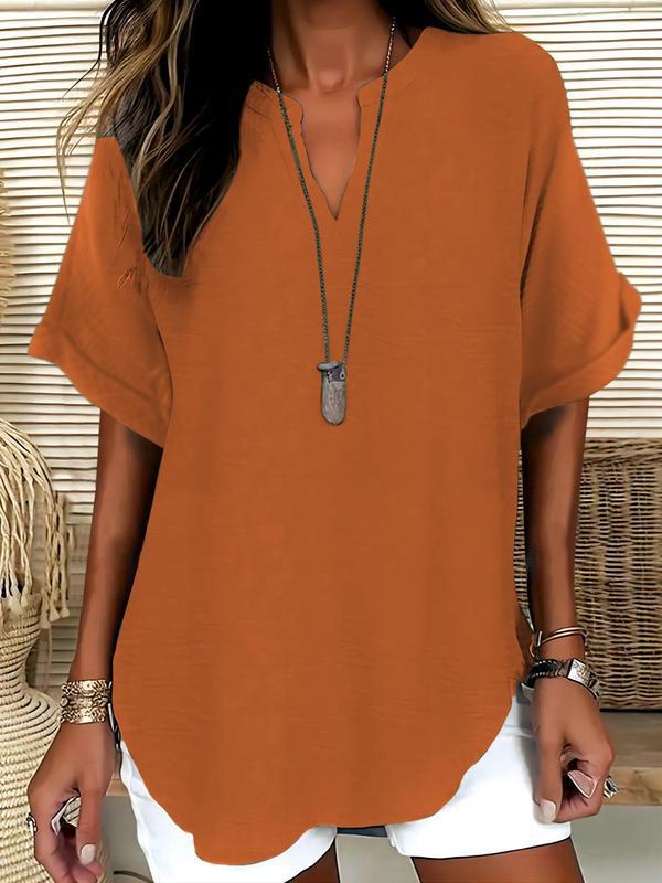 🔥New Arrival 50% OFF🔥Women's Plain Short Sleeve Blouse, Casual Solid Color Top for Daily Wear, Ladies Clothes for All Seasons