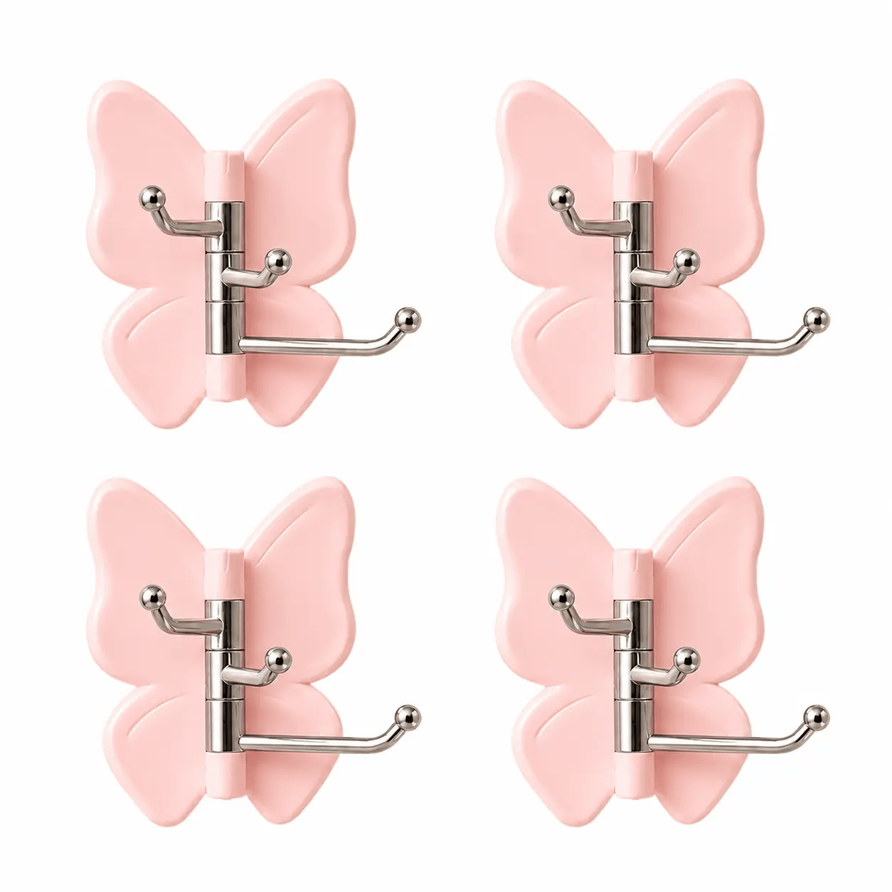 4 Pack Rotating Butterfly Hooks – Strong Adhesive Wall Organizer for Towels, Bags, Hats & Keys | No Drilling Required