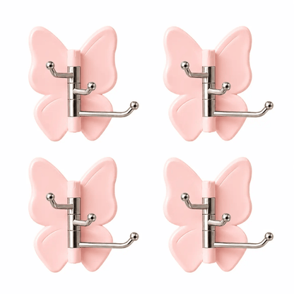 4 Pack Rotating Butterfly Hooks – Strong Adhesive Wall Organizer for Towels, Bags, Hats & Keys | No Drilling Required