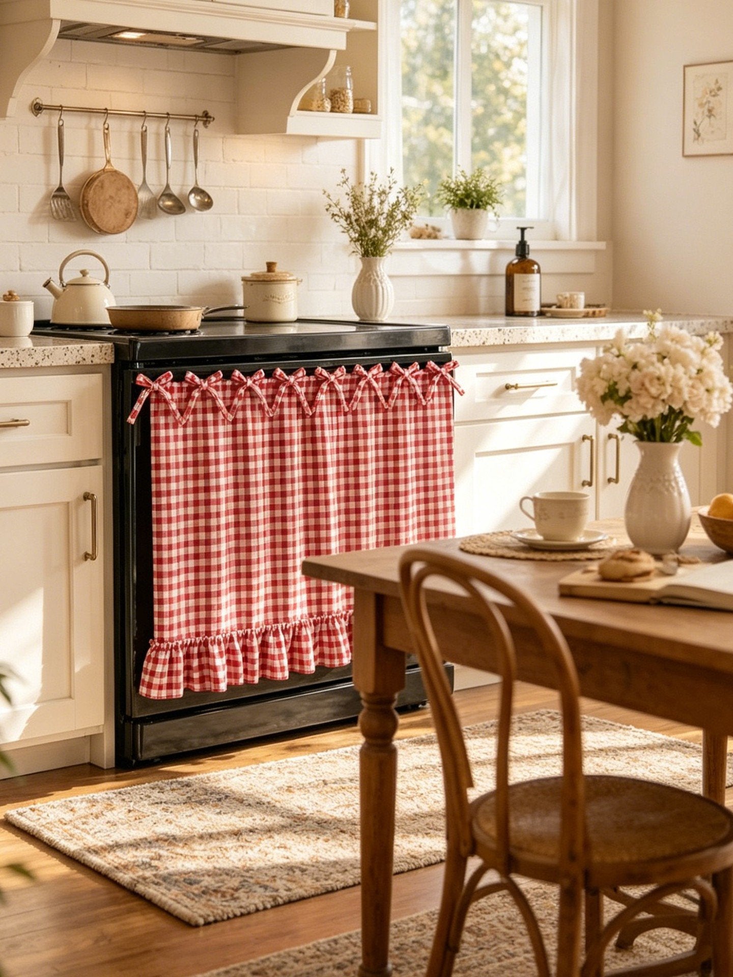 Gingham Plaid Oven Skirt Cover-Double Sided Thick Fabric for Cottagecore Kitchen Home Decor