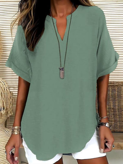🔥New Arrival 50% OFF🔥Women's Plain Short Sleeve Blouse, Casual Solid Color Top for Daily Wear, Ladies Clothes for All Seasons