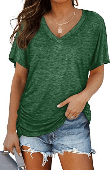 🔥LAST DAY 49% OFF-2026 New Women's Short Sleeve V-Neck Dolman Top, Soft Breathable Loose Fit Shirt with Side Waist Shirring, Versatile Casual Everyday Blouse