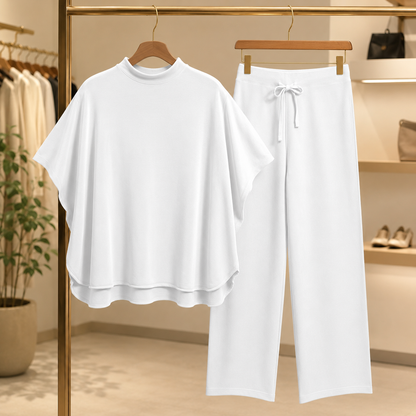 Women's 2 Piece Outfits Lounge Set 3/4 Batwing Sleeve Capelet Crew Neck Pullover Tops Wide Leg Pants Travel Set