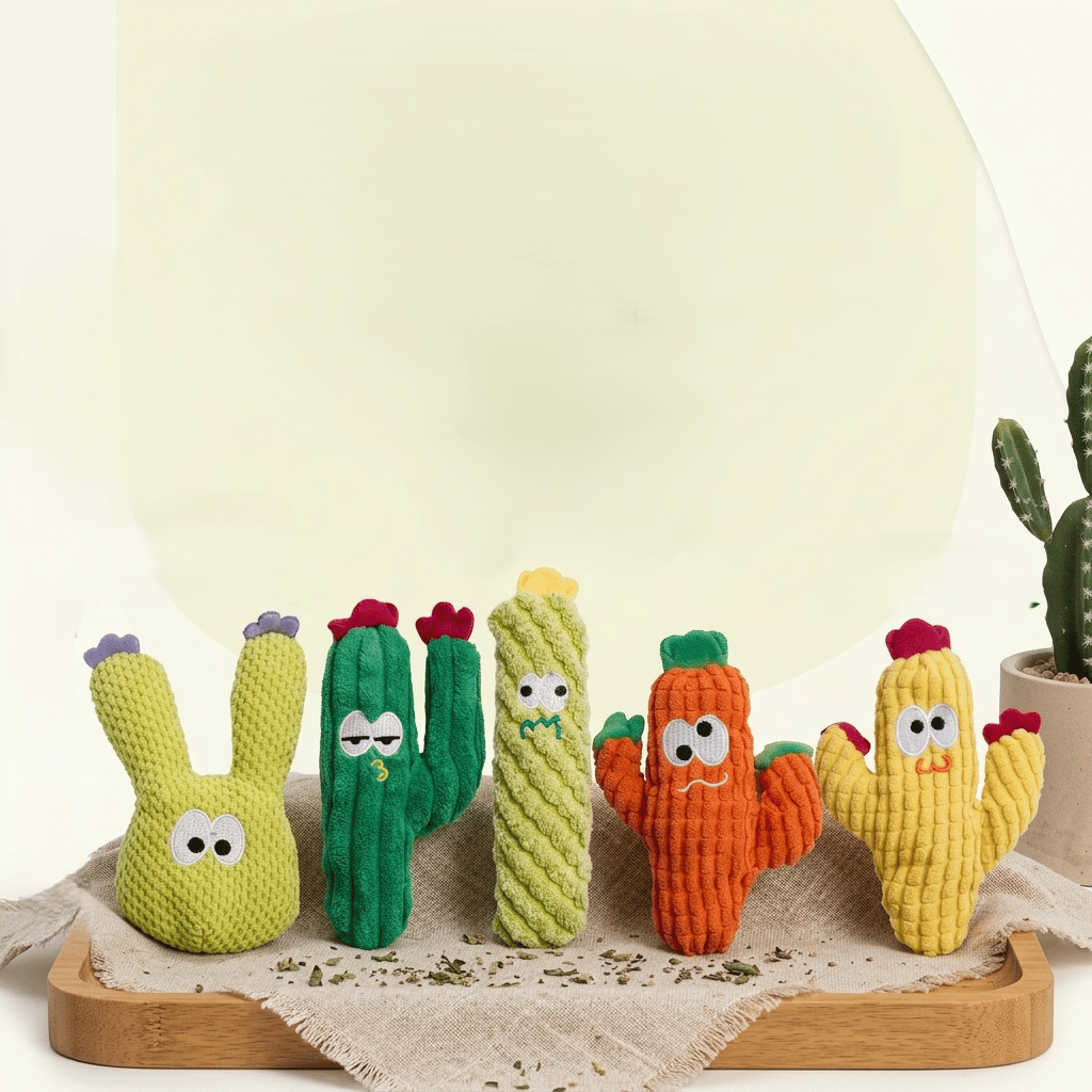 🔥5pcs Handmade Soft Cactus Kitten Chew Toys with Natural Catnip