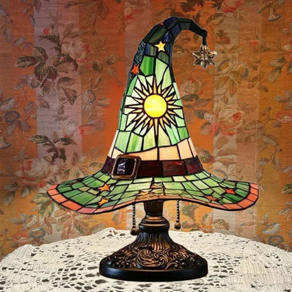 🔮 Stained Glass Style Witch Hat Resin Night Light | Vintage Fantasy Bedroom Lamp